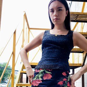 Knitted Floral Print Pencil Skirt